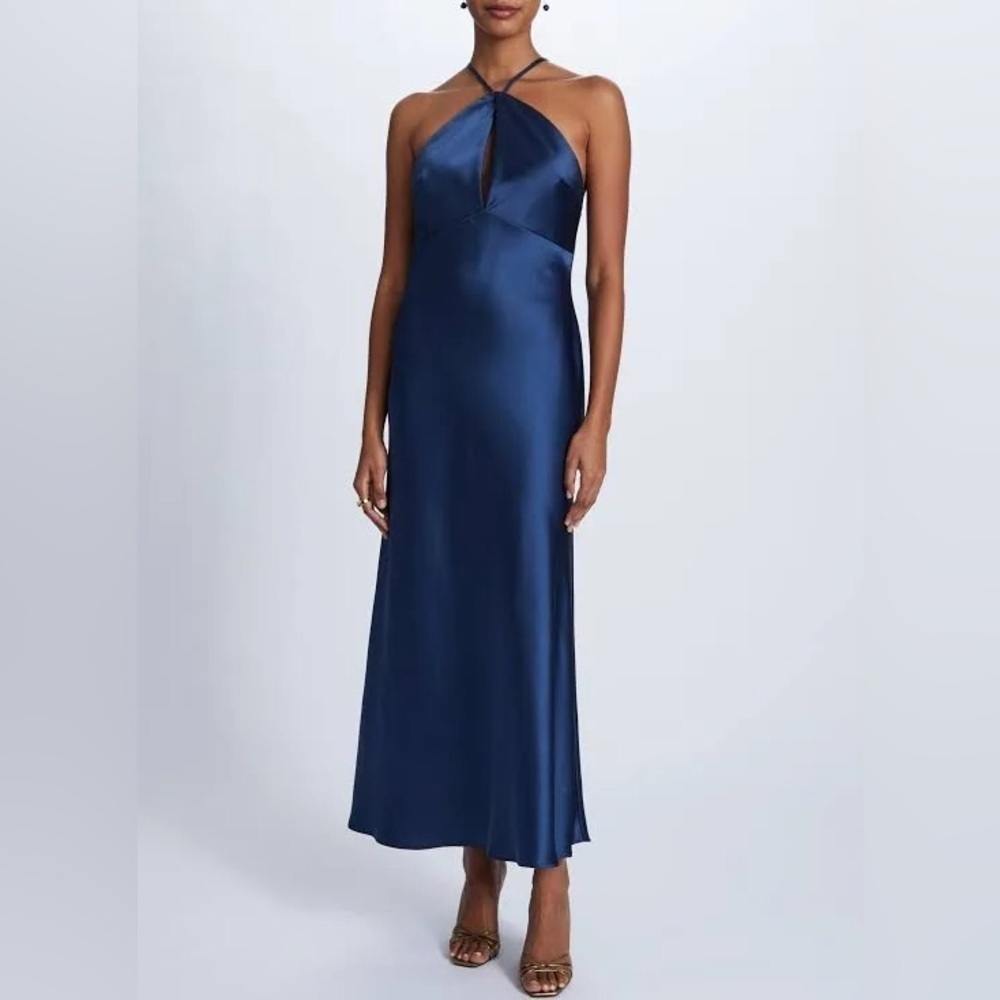 NWOT Amsale Bridesmaid Satin Cobalt Blue Midi Slip Dress Inaya GB285S 12